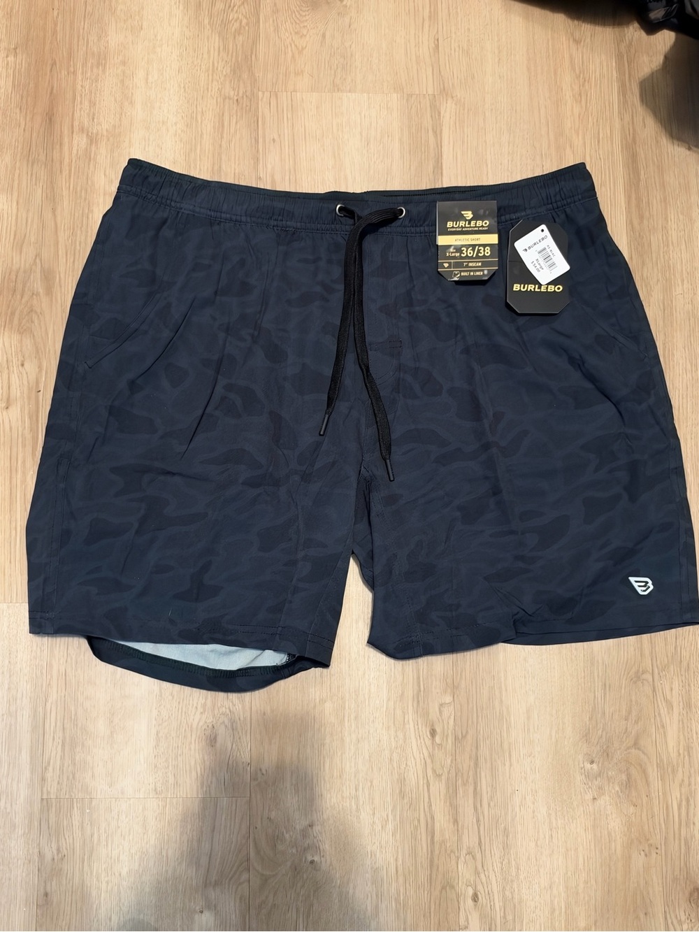 Burlebo Men's Black Camo Athletic Shorts XL 7” Inseam